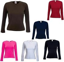 Damen Longsleeve ( Langarm ) T-Shirt von Fruit of the Loom mit Crew Neck ( schmaler Kragen ) in 6 Farben und den Grössen XS, S, M, L und XL