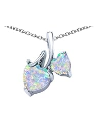 Original Star K (tm) 8mm and 6mm Heart Shape Created Opal Double Hearts Pendant in 925 Sterling Silver