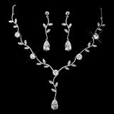 Silver Clear Cubic Zirconia Bridal Wedding Necklace & Earring Set