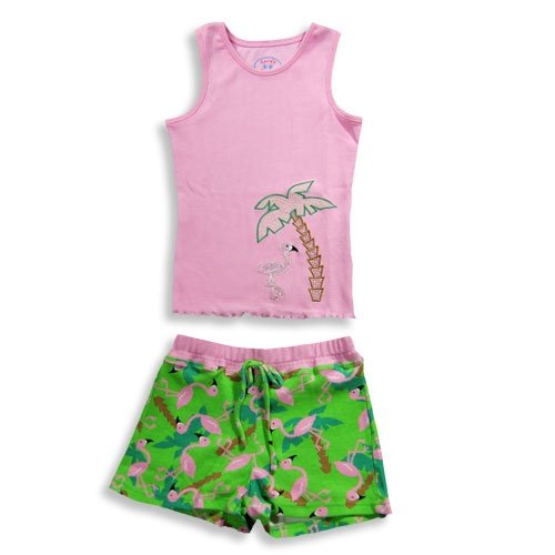 Saras Prints   Girls Tank Shortie Pajamas, Pink, Green