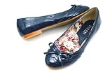 Ymid Select Women's Bowed Ballet Flats Shoes, Blue Patent Leather