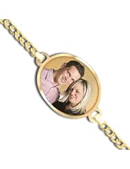 Oval Photo Engrave Bracelet w/ Curb Chain - Available in Solid 14K Yellow Gold, 14K White Gold, and Genuine Sterling Silver