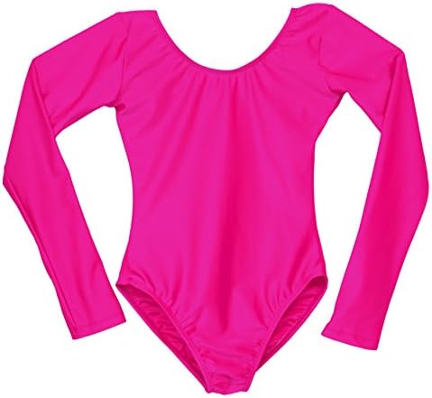 Child Scoop neck Long Sleeve Leotard Bright Hot Pink