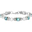 White Gold Rhodium and 14k Gold Bonded Link Style Bracelet with Princess Cut Aqua CZ and Lobster Clasp in Tutone