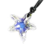 Queenberry (Free S/H) Swarovski Crystal Clear AB Star Fish Pendant 20mm Black Leather 1mm Necklace 14'' 16'' 18'' 20'' 22'' 24'' Adjustable