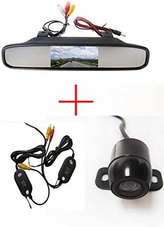 Wireless Auto Car Vehicle Reverse View &amp; Rearview Backup Camera, Distance Guide Line Display, Waterproof, Night Vision, Parking Assistance, Universal Mount (Rear Vehicle Mounting) with 4.3" Screen Car Vehicle Rear View Mirror Monitor for Dvd/vcr/car Reverse Camera