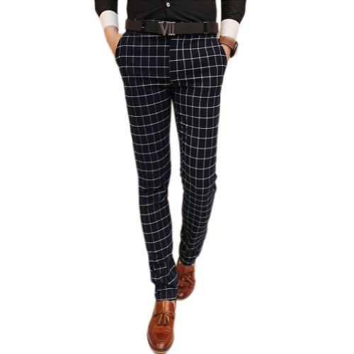 Magiftbox Men's British Style Checked Plaid Long Trousers
