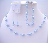Blue Pearls Aquamarine Crystals Wedding Jewelry Set Genuine Swarovski Complete Set (BRAND NEW)