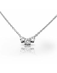 Platinum Lovely Three Stone Round Brilliant Diamond Necklace. 1/2 CTW