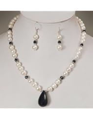 Designer Single Strand Natural Pearl & Sapphire Drop Beaded Necklace with Free Earrings