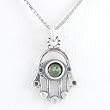 Hamsa Hand Pendant with Peridot Gemstone in Sterling Silver on a 16" Rhodium and Sterling Box Chain, #8384