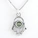 Hamsa Hand Pendant with Peridot Stone in Sterling Silver on 16