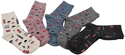 FloraKoh Women Cotton Crew Casual Socks 5 Pair Pack (London)