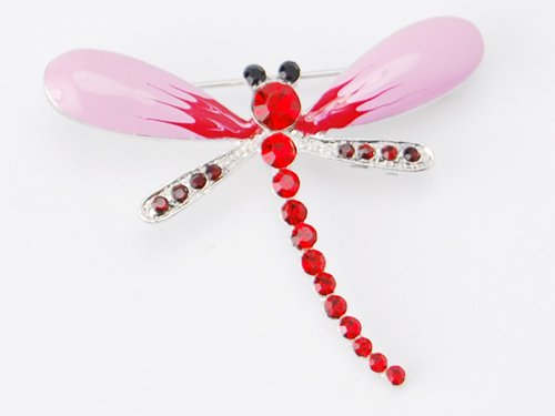 Fuchsia Enamel Ruby Red Crystal Rhinestone Dragonfly Insect Costume Pin Brooch