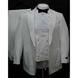 Buy New Mens Six Piece (6pc) Complete White Tuxedo - One Button Jacket, Pants, Double Breasted... by New Era Factory Outlet