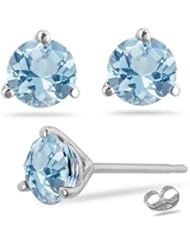 0.82-0.94 Cts of 5 mm AA Round Aquamarine Stud Earrings in 14K White Gold-Screw Backs