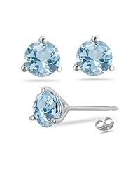 1/2 (0.46-0.55) Cts of 4 mm AA Round Aquamarine Stud Earrings in 18K White Gold