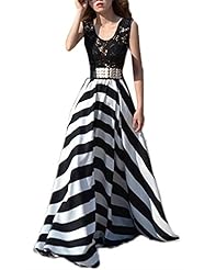 Sexy Chiffon  Summer Sleeveless Striped Print Lace Cocktail  Ball Gown Club Dress/Homecoming Dress/Prom Dress/Wedding Dress/Maxi Dress 