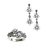 Gemini Silver Natural Seed Pearl Earrings & Ring Set, Natural