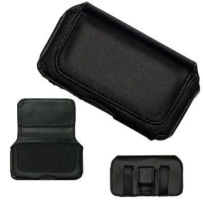 Executive Black Horizontal Leather Side Case Pouch with Belt Clip and Belt Loops for Samsung Omnia i900 i910, i908 / Samsung Instinct M800, M810, S30 / R800 Delve / EPIX i907 / Blackjack i617 / Jack i637 / Samsung Magnet A257, A177 / SGH-T349