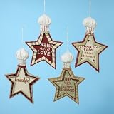 6 COOKING SAYING STAR ORN, SET OF 4 ASSORTED: BAKE WITH LOVE!,  INDULGE!,  COOK WITH RECKLESS ABANDON! & MOM S CAFE! OPEN 24 HOURS 