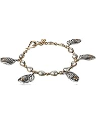Lucky Brand "Two Tone Peacock" Two-Tone Open Feather Charm Bracelet, 7.63"