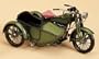 11" Antique Motorcycle With Sidecar Metal Replica