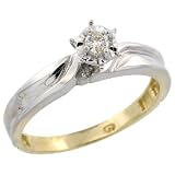 Sterling Silver (Gold Plated) Diamond Engagement Ring, w/ 0.05 Carat Brilliant Cut Diamonds, 1/4 in. (6mm) wide, Size 10