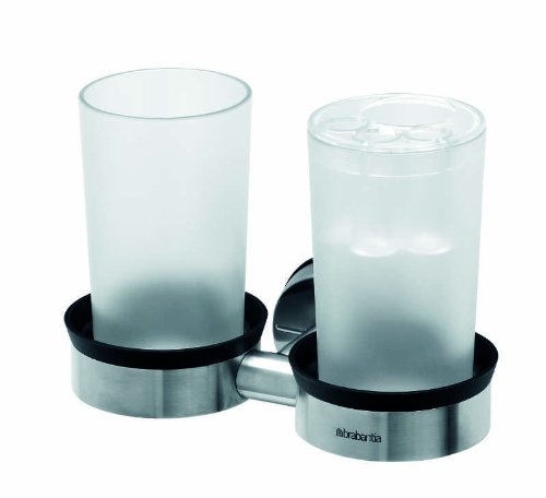 Brabantia 400742 Doppel-Becherhalter und Zahnb&uuml;rstenhalterung Matt Steel