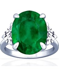 14K White Gold Oval Cut Emerald Three Stone Ring