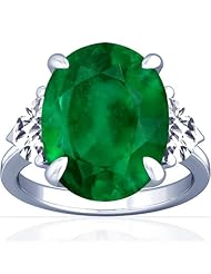 18K White Gold Oval Cut Emerald Three Stone Ring