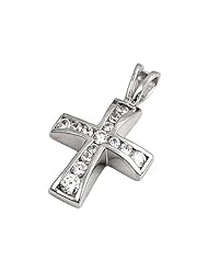 Sterling Silver Cross Clear CZ Cross Pendant Beautiful Charm Pure 925 New 19mm with 0.8mm Snake Chain