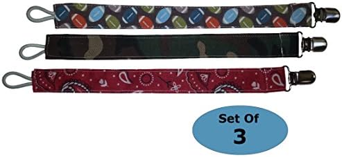 Boy Pacifier Clip Holder, (3 Pack) BONUS (1) Baby Bandana Drool Bib (design my vary) (Boy)