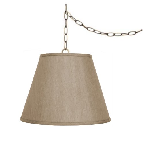 Swag Lamp Antiqued Brass Swag Kit Off White Linen Shade