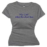 Flirty Diva Tees Woman's SoftStyle T-Shirt-My cat rides the short bus-Grey