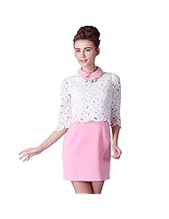 Lace Elbow Length Sleeves Cotton General Print  Dress