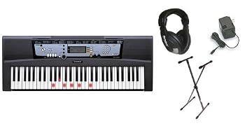 Yamaha EZ-200 61 Full-Sized Touch Sensitive Lighted Keyboard Bundle: Includes Professional Headphones, Keyboard Stand, and Power Supply
