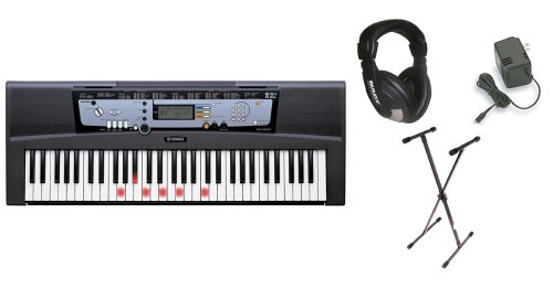 Yamaha EZ-200 61 Full-Sized Touch Sensitive Lighted Keyboard Bundle: Includes Professional Headphones, Keyboard Stand, and Power Supply