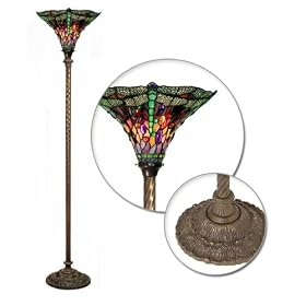 Tiffany-style Dragonfly Red & Purple Torchiere Lamp