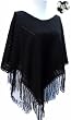Handmade Lightweight Acrylic and Cotton Poncho - Pure Classic Elegance in Black with Crocheted Border and Fringes (Extra Large) Handmade Lightweight Acrylic and Cotton Poncho - Pure Classic Elegance in Black with Crocheted Border and Fringes (Extra Large)