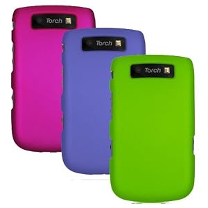 BLACKBERRY TORCH 9800 THREE RUBBERIZED CASE COMBO, NEON GREEN, HOT PINK, PURPLE