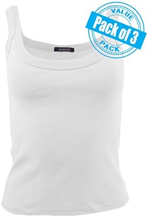 Sexy Basics Womens Juniors 3 Pack Cotton Cami Rib Tank Top (L ( 9-11), 3 PACK- WHITe)