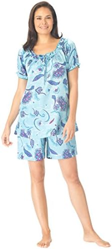Amoureuse Women's Plus Size Pajamas, Shortie Sleep Set (Fresh Blue Paisley,2X)