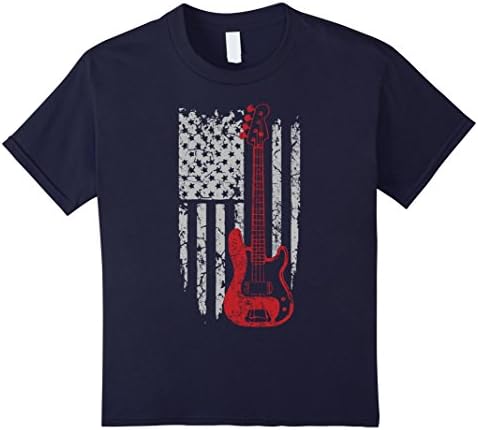Kids Guitar US Flag Shirt, a guitarist shirt 12 Navy