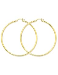 14k Yellow Gold Polished 2.5mm Round Hoop Earrings. 65mm Diameter.