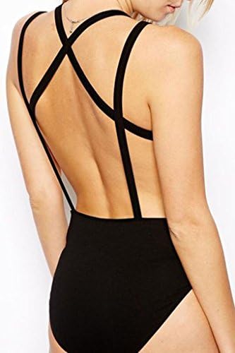 Women's Black One Piece Cover Up V Neck Strappy Backless swimsuit