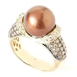 14K Gold Chocolate / White Diamond & South Sea Cultured Pearl Gloria Ring