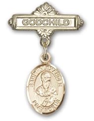 14kt Gold Baby Badge with St. Alexander Sauli Charm and Godchild Badge Pin