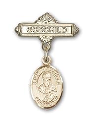 Gold Filled Baby Badge with St. Alexander Sauli Charm and Godchild Badge Pin