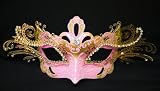 Venetian Pink Mask w/ Gold Metal Laser-cut and Crystals on Eyes